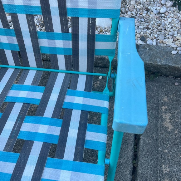 Vintage Aluminum Folding Webbed beach sand Chair Blue & white - Picture 2 of 9